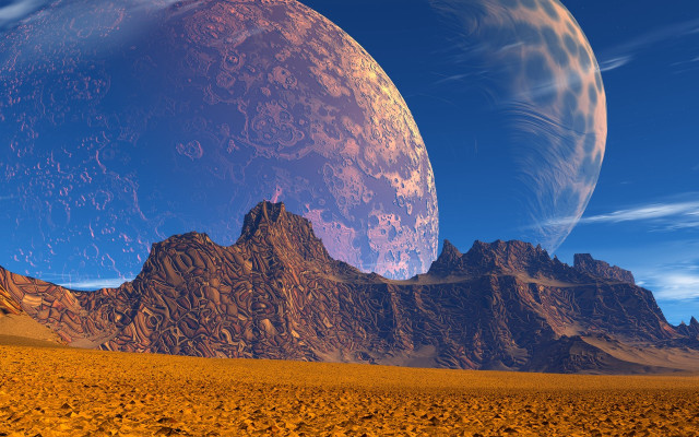Planet mountains moon desert night free wallpaper - medium preview image
