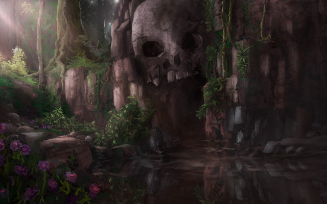 Skull forest flower stream vines free wallpaper - medium preview image