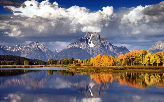Mountain lake forest sunset cloudscape free wallpaper - medium preview image