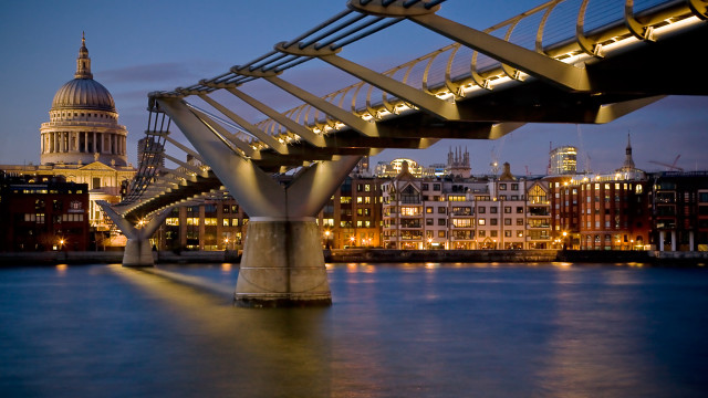 Bridge cityscape night reflection water free wallpaper - medium preview image