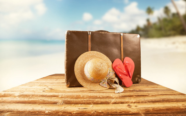 Beach sand ocean sky flipflops free wallpaper - medium preview image
