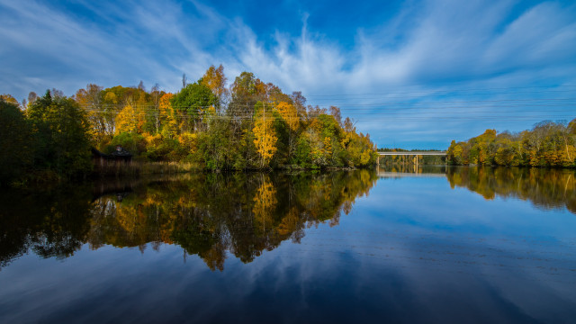 Lake bridge trees sky clouds free wallpaper - medium preview image