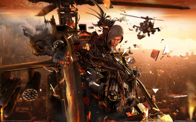 Futuristic suit debris cityscape plane free wallpaper - medium preview image