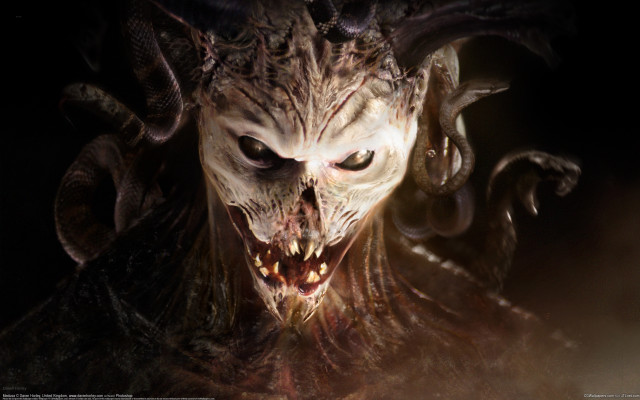Demonic horned fanged gothic darkfantasy free wallpaper - medium preview image