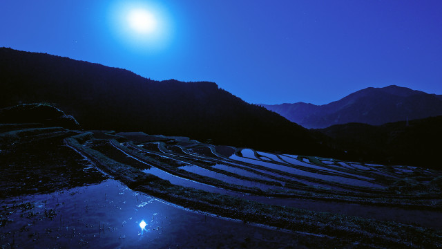 Snow benches night moon mountain free wallpaper - medium preview image