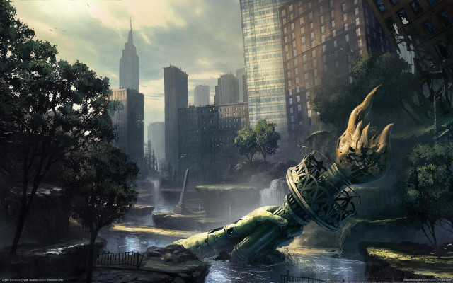 Futuristic city giant creature water free wallpaper - medium preview image