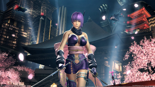Purple woman sword cherry blossoms free wallpaper - medium preview image