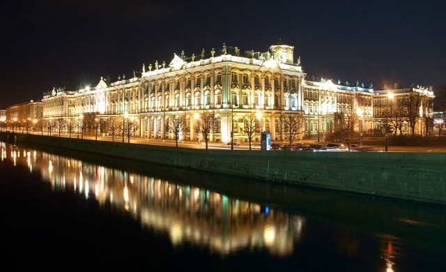 Neoclassical flemishbaroque clocktower night cityscape free wallpaper - medium preview image