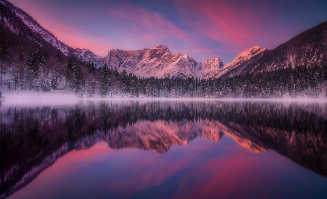 Mountain reflection sunset pink sky free wallpaper - medium preview image