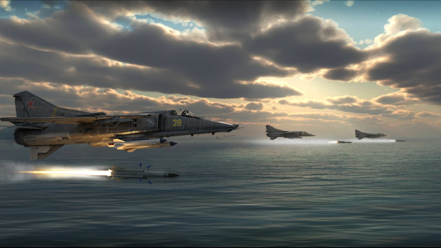 Fighter jets over ocean cloudy free wallpaper - medium preview image