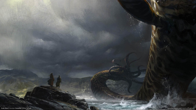 Octopus attack man boat ocean free wallpaper - medium preview image