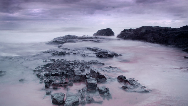 Rocky beach water rocks cloudy #2 free wallpaper - medium preview image