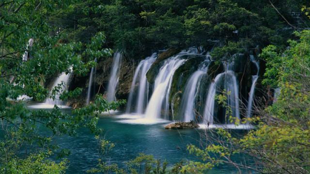 Waterfall forest lake nature ecological free wallpaper - medium preview image