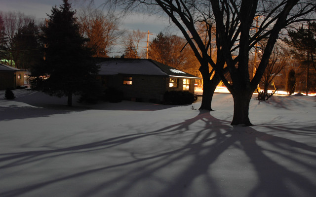 Snowy house night tree shadow free wallpaper - medium preview image
