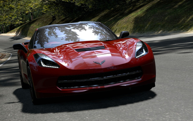 Red sports car forest bicycle free wallpaper - medium preview image