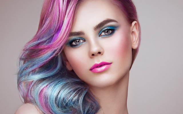 Colorful hair makeup serious portrait free wallpaper - medium preview image