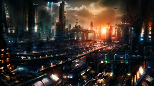 Futuristic city traffic lights nightscape free wallpaper - medium preview image