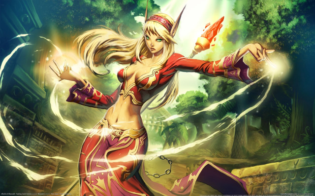 Woman red outfit sword forest free wallpaper - medium preview image
