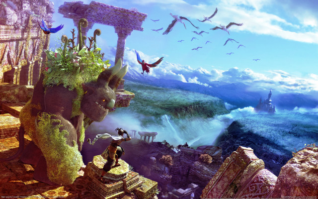 Cliff view city sea birds free wallpaper - medium preview image
