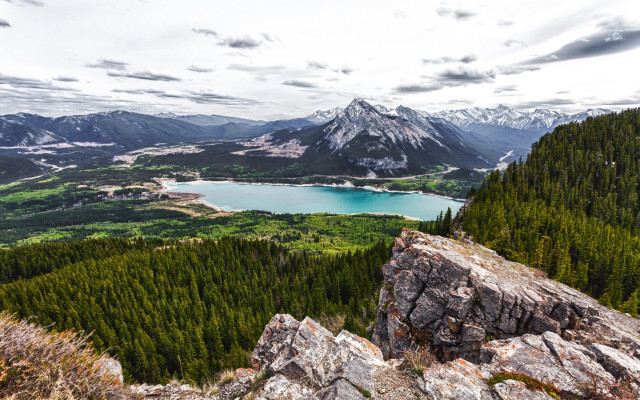 Lake mountain forest sky horizon free wallpaper - medium preview image