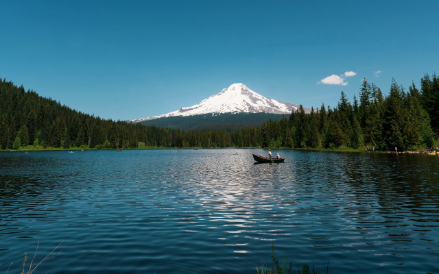 Lake mountain trees boat sky free wallpaper - medium preview image