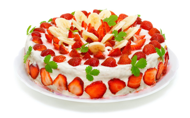 Strawberry banana cake green leaf free wallpaper - medium preview image