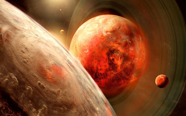 Red planet with moons space free wallpaper - medium preview image