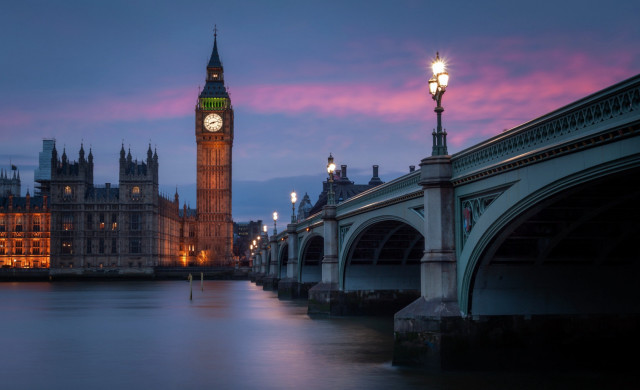 Clock tower dusk city bridge free wallpaper - medium preview image