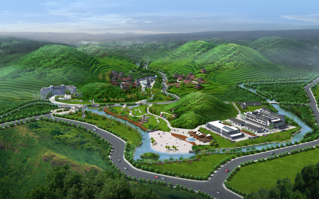 Green mountain river forest building free wallpaper - medium preview image