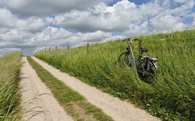Bike fence grass dirt road free wallpaper - medium preview image