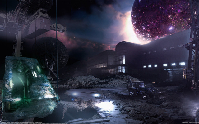 Sci fi space cityscape night free wallpaper for desktop - medium preview image