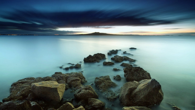 Rocky beach dusk matte painting free wallpaper - medium preview image