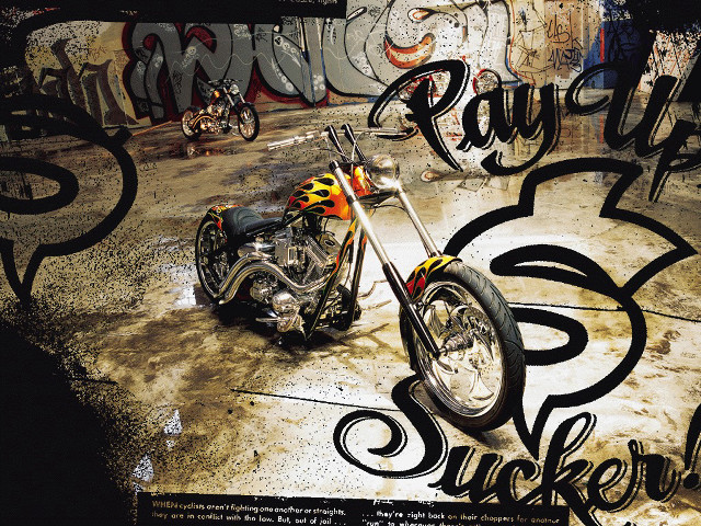 Motorcycle parking lot graffiti person free wallpaper - medium preview image