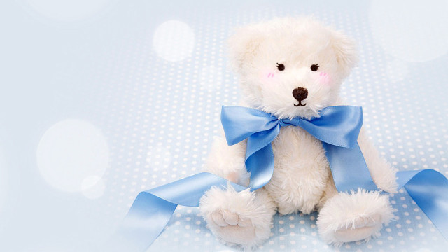 White teddy bear blue bow free wallpaper - medium preview image
