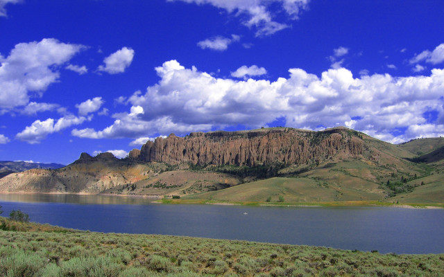 Lake mountains blue sky clouds #6 free wallpaper - medium preview image