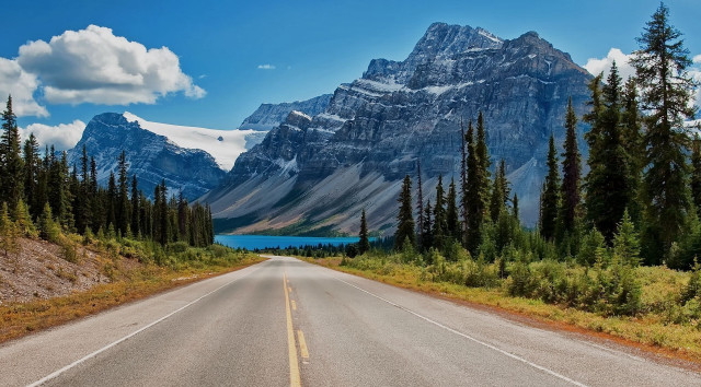 Mountain road lake forest sky free wallpaper - medium preview image