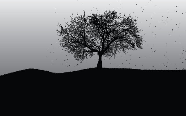 Tree birds hill ink illustration free wallpaper - medium preview image