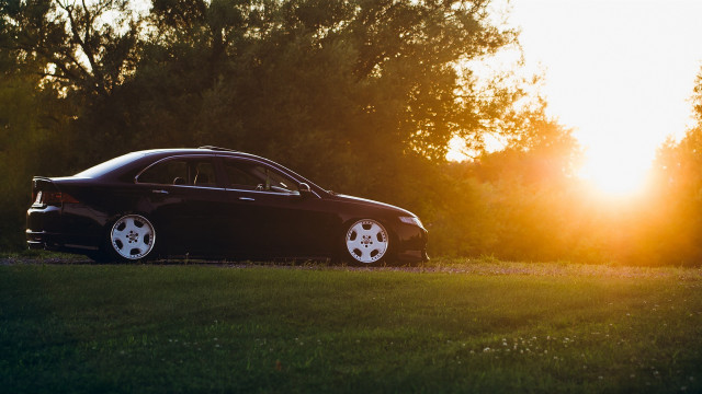 Black car field sunset forest free wallpaper - medium preview image