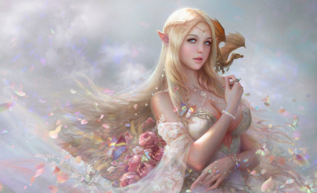 Blonde woman flower wings fantasy free wallpaper - medium preview image