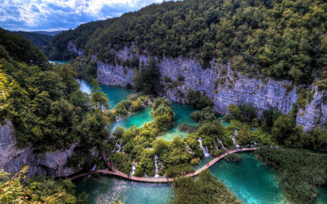 River bridge waterfall forest matte free wallpaper - medium preview image