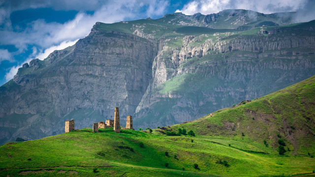 Mountain castle cloudy sky panorama free wallpaper - medium preview image