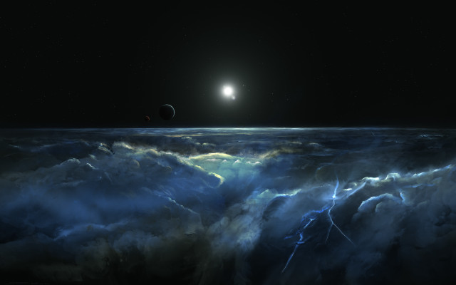Planet moon clouds beach city free wallpaper - medium preview image