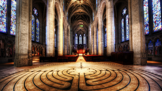 Large maze stained glass gothic free wallpaper - medium preview image
