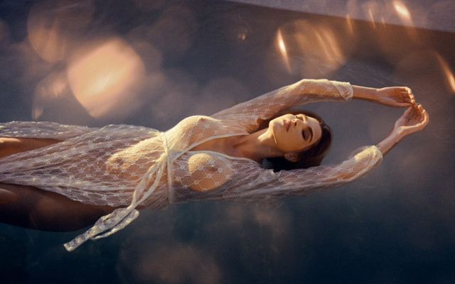 Woman floating water white dress #2 free wallpaper - medium preview image