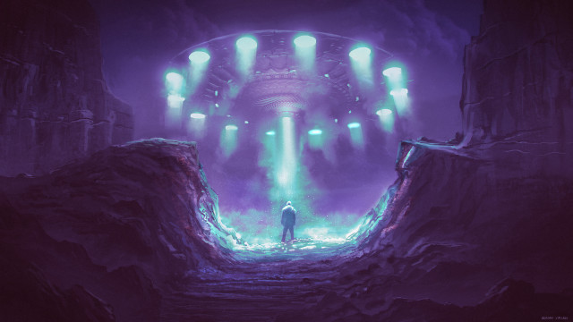 Man tunnel lights glowing fantasy free wallpaper - medium preview image