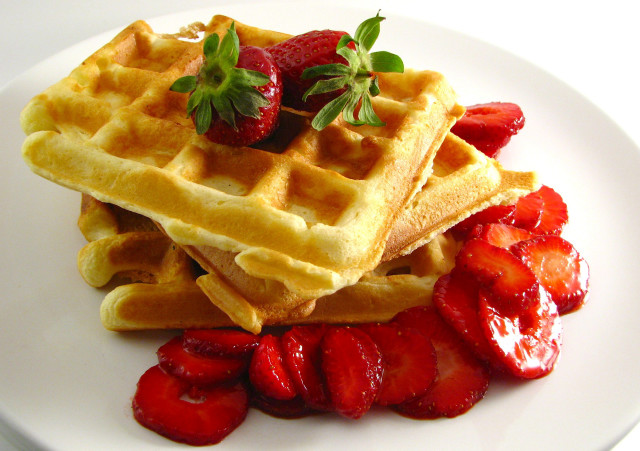 Waffles strawberries syrup pastel food free wallpaper - medium preview image