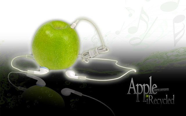 Green apple headphones music notes free wallpaper - medium preview image