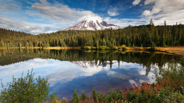 Mountain lake reflection trees clouds #3 free wallpaper - medium preview image