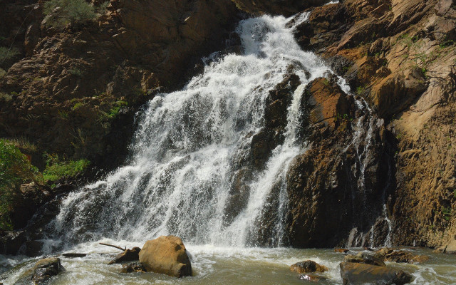Waterfall rock person nature mountain free wallpaper - medium preview image