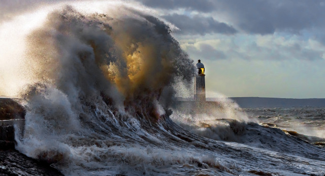 Lighthouse wave ocean cloudy day #2 free wallpaper - medium preview image